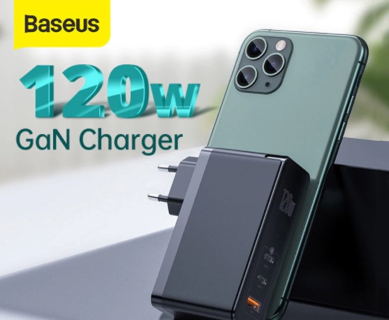 GaN Tech Baseus Caricatore USB C,Alimentatore USB 120W Samsung Caricatore USB da Muro USB-C QC PD 3.0 rapido 3 porte con cavo C a C 100W per iPhone 11 Pro//SE,iPad Pro,MacBook Pro,Surface,laptop USBC